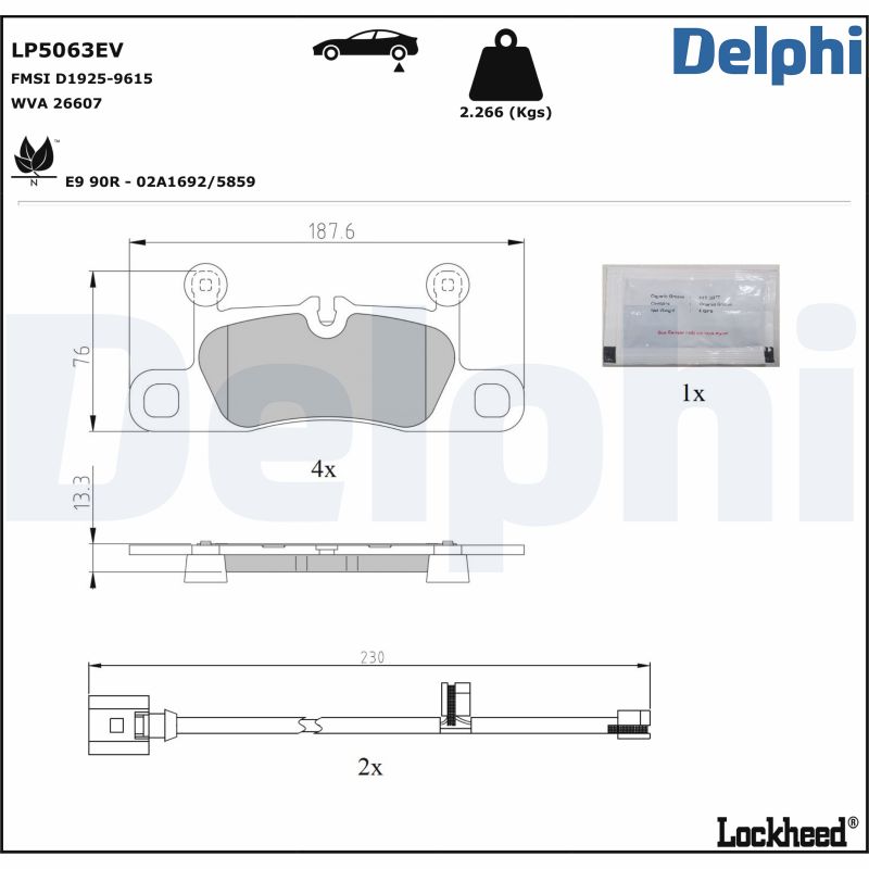 Комплект тормозных колодок, дисковый тормоз - LP5063EV DELPHI