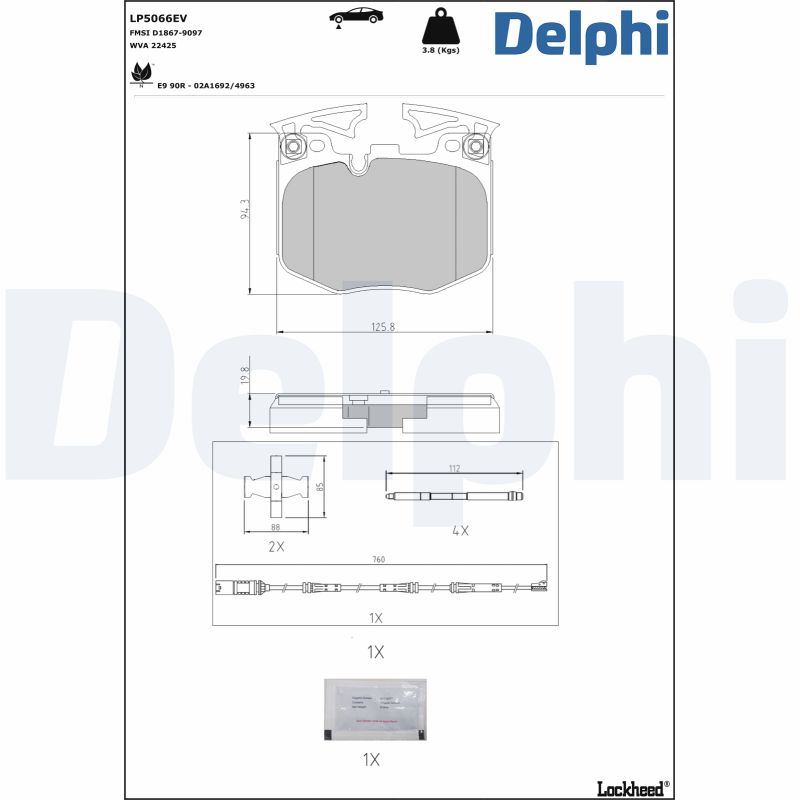 Kit pastiglie freno, Freno a disco - LP5066EV DELPHI