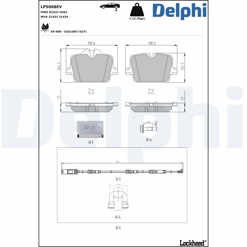 Комплект тормозных колодок, дисковый тормоз - LP5068EV DELPHI