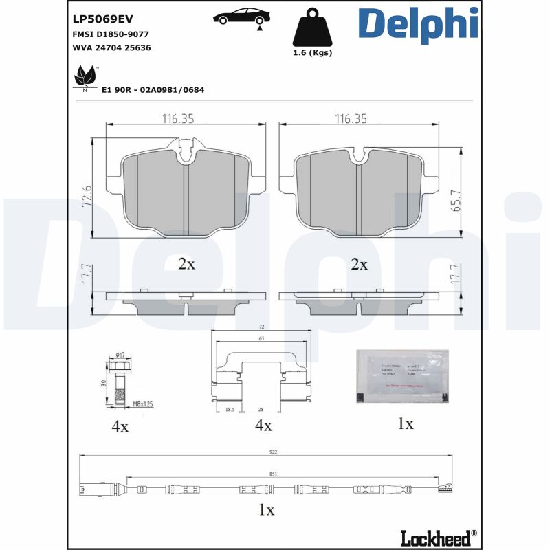 Комплект тормозных колодок, дисковый тормоз - LP5069EV DELPHI
