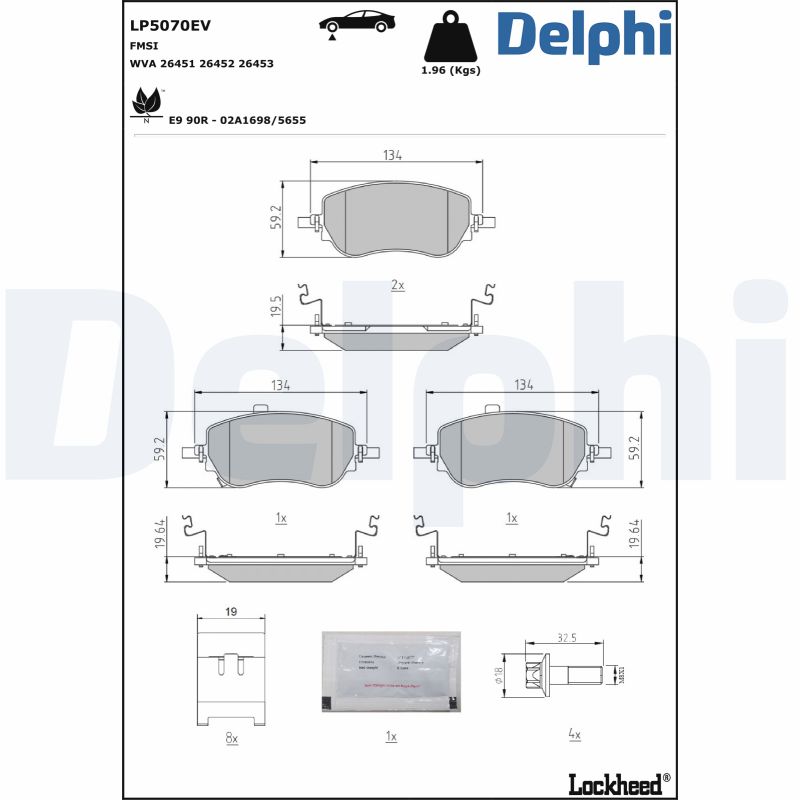 Комплект тормозных колодок, дисковый тормоз - LP5070EV DELPHI