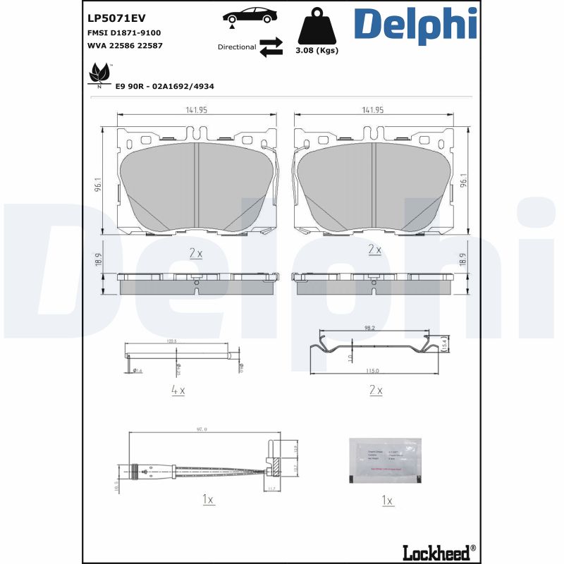 Комплект тормозных колодок, дисковый тормоз - LP5071EV DELPHI