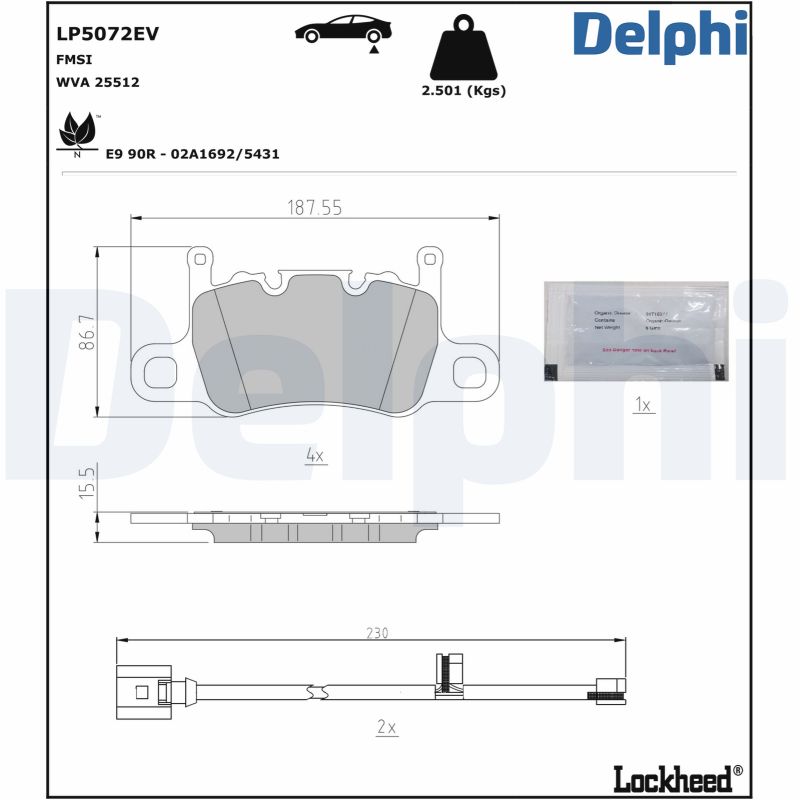 Kit pastiglie freno, Freno a disco - LP5072EV DELPHI