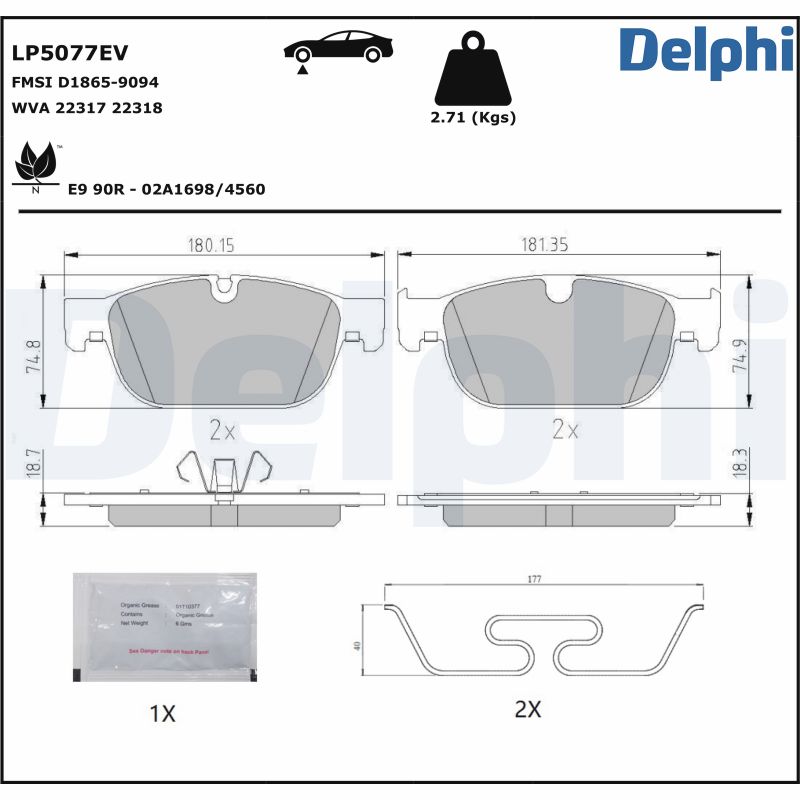 Комплект тормозных колодок, дисковый тормоз - LP5077EV DELPHI