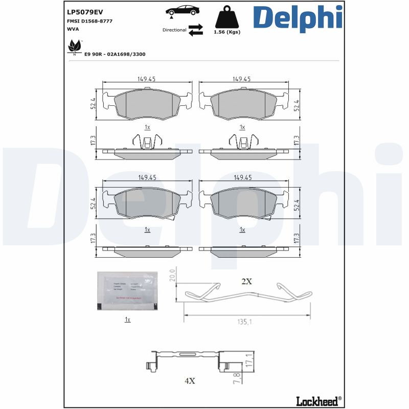 Комплект тормозных колодок, дисковый тормоз - LP5079EV DELPHI