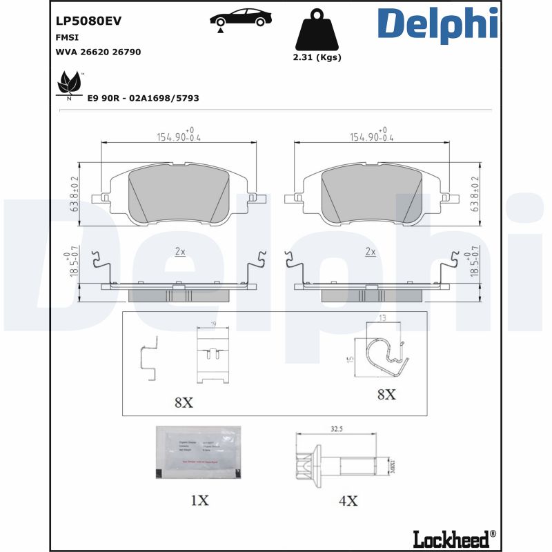 Kit pastiglie freno, Freno a disco - LP5080EV DELPHI