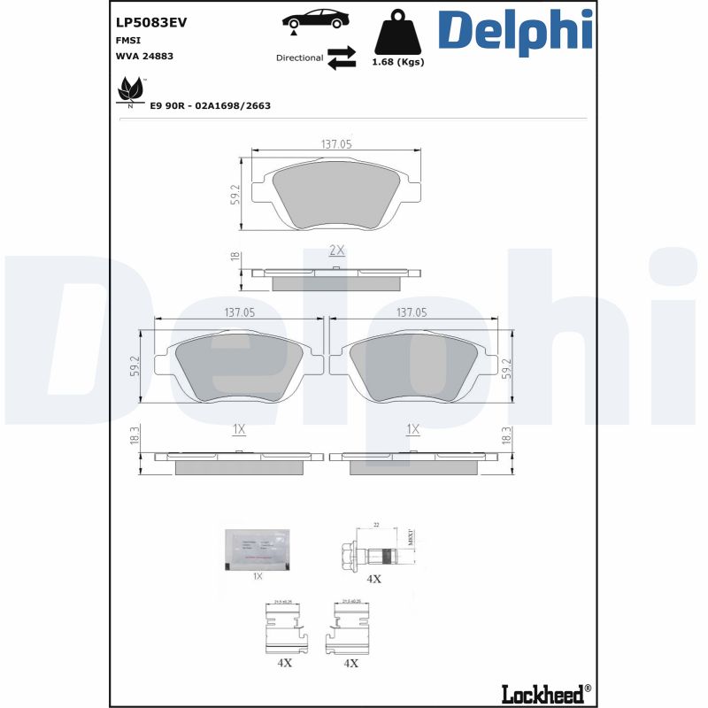 Kit pastiglie freno, Freno a disco - LP5083EV DELPHI