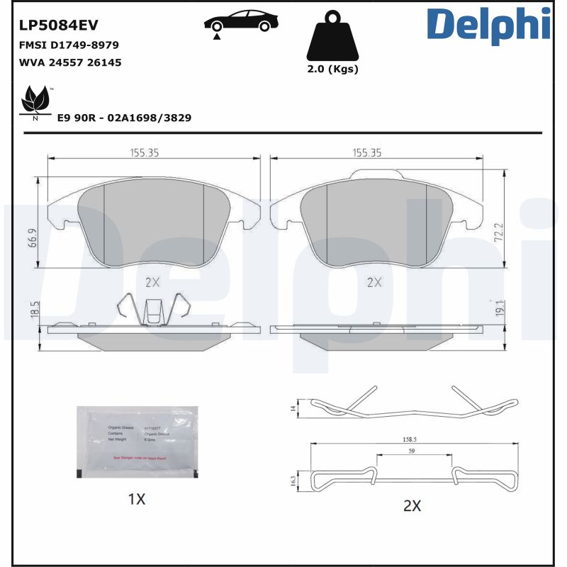 Комплект тормозных колодок, дисковый тормоз - LP5084EV DELPHI