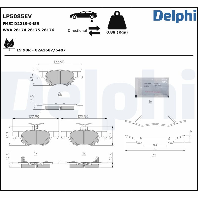 Комплект тормозных колодок, дисковый тормоз - LP5085EV DELPHI