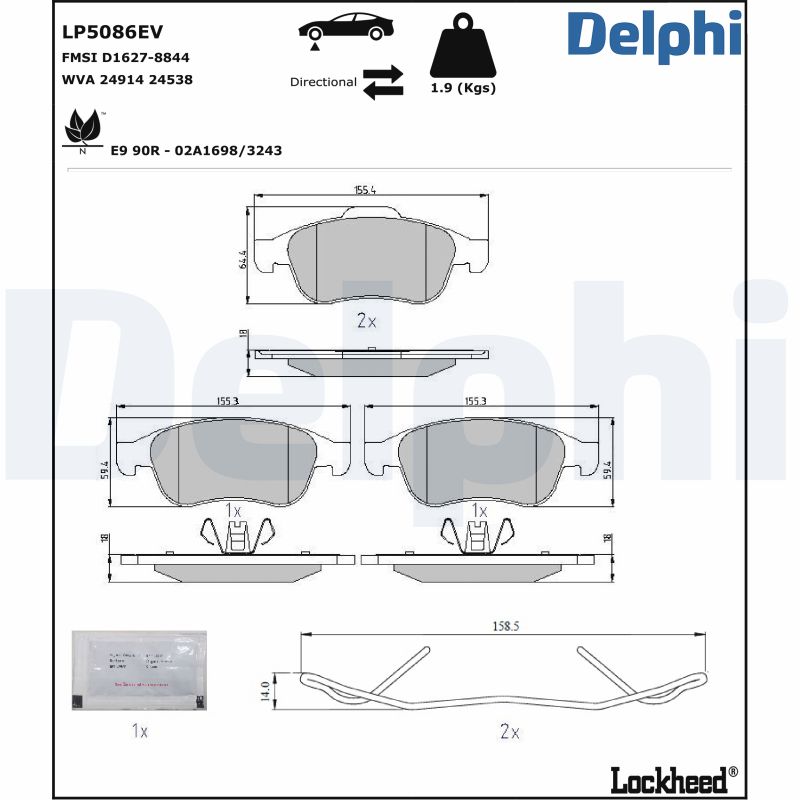 Комплект тормозных колодок, дисковый тормоз - LP5086EV DELPHI