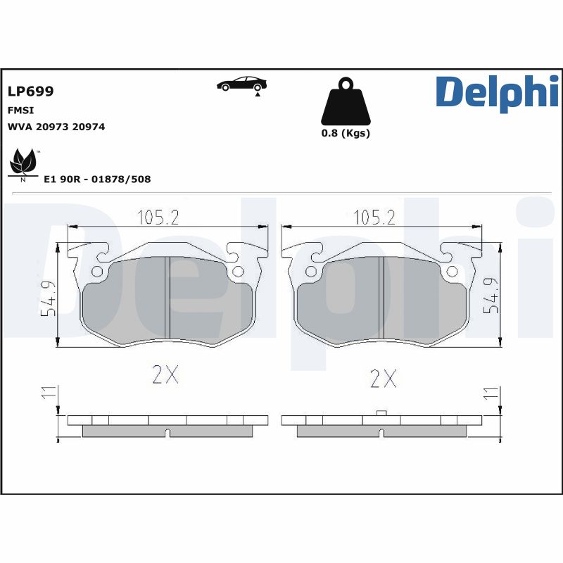 Brake Pad Set, disc brake - LP699 DELPHI