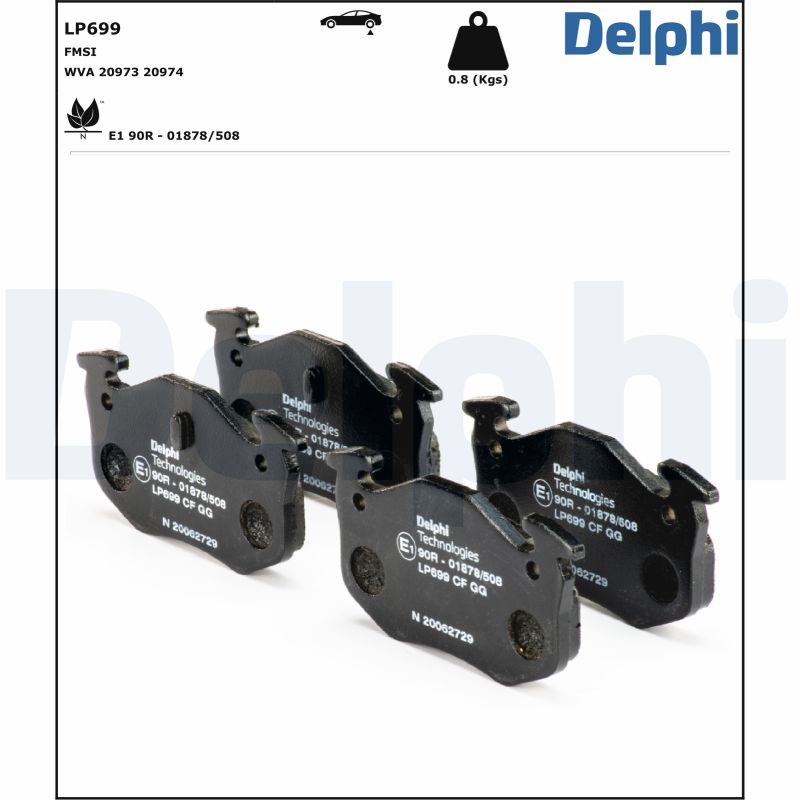 Комплект тормозных колодок, дисковый тормоз - LP699 DELPHI