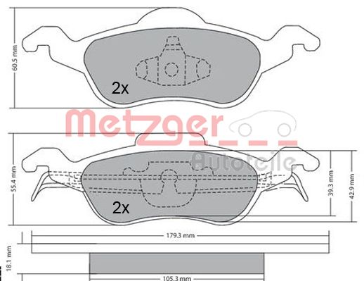 stabdžių trinkelių rinkinys, diskinis stabdys - 1170038 METZGER