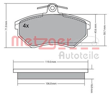 Brake Pad Set, disc brake - 1170095 METZGER