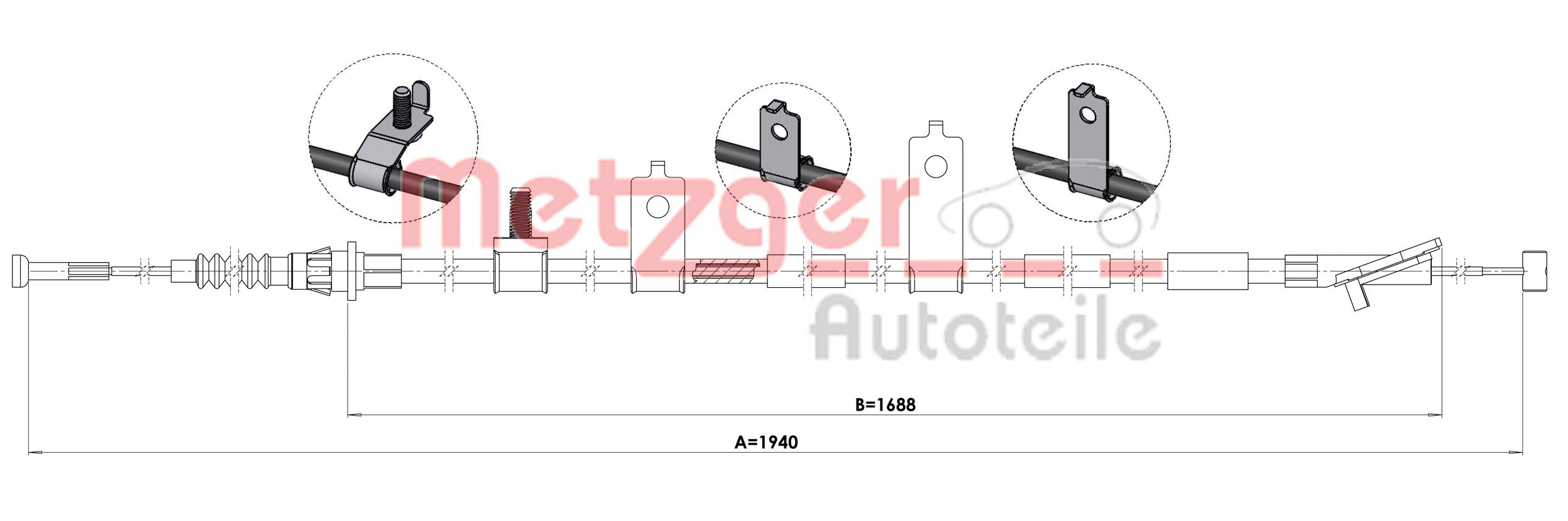 Cable, parking brake - 1.MA007 METZGER