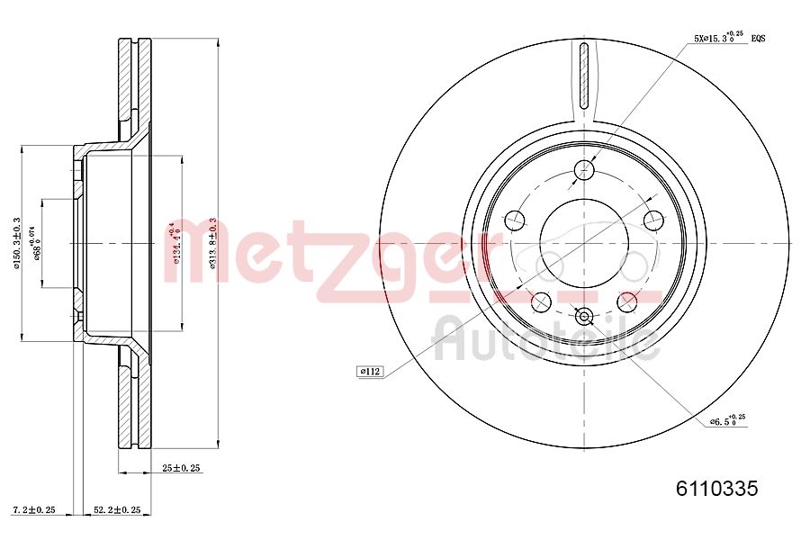 Brake Disc - 6110335 METZGER