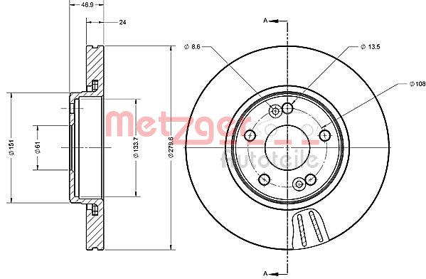 Brake Disc - 6110600 METZGER