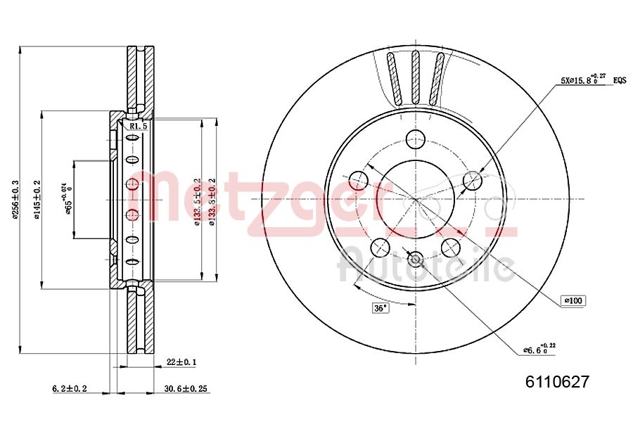 Brake Disc - 6110627 METZGER
