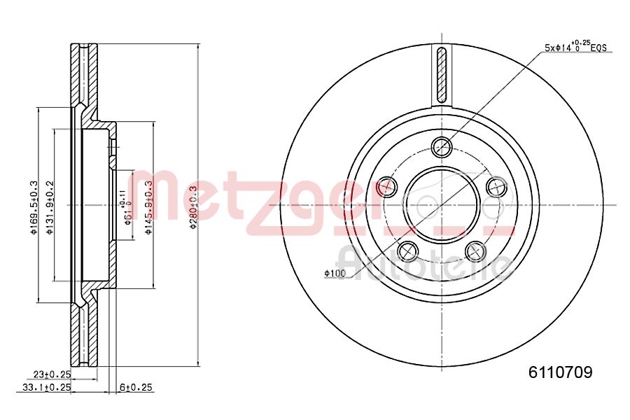 Brake Disc - 6110709 METZGER
