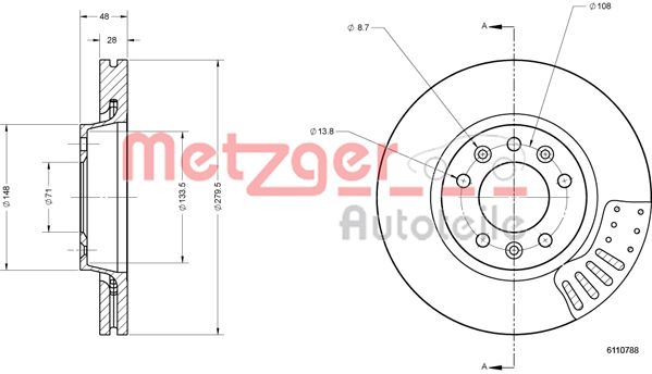 stabdžių diskas - 6110788 METZGER