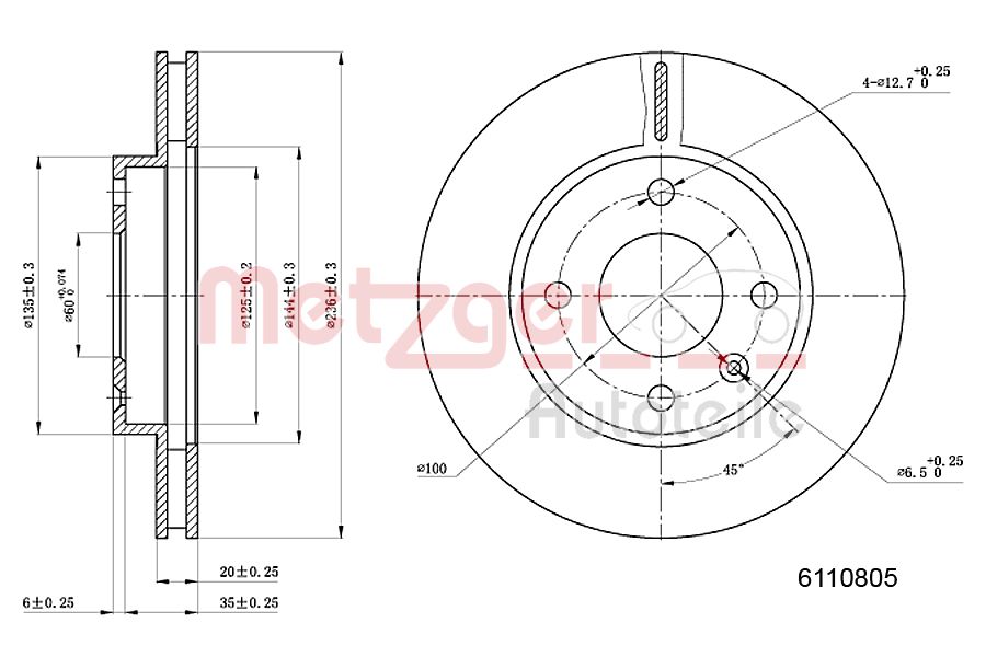 Brake Disc - 6110805 METZGER