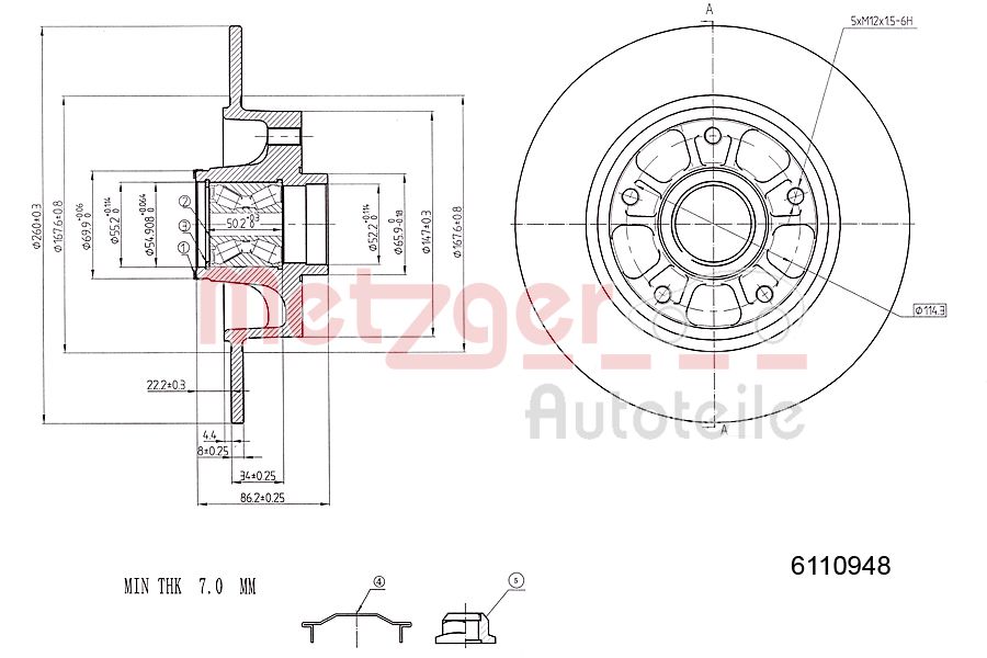 Brake Disc - 6110948 METZGER