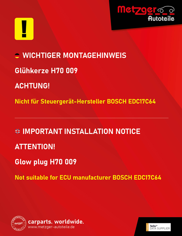 Glow Plug - H70 009 METZGER