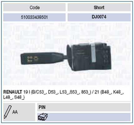 Steering Column Switch - 510033438501 MAGNETI MARELLI