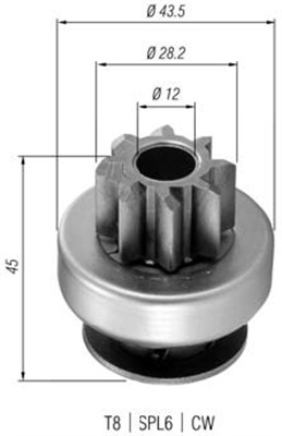 Pinion, starter - 940113020362 MAGNETI MARELLI