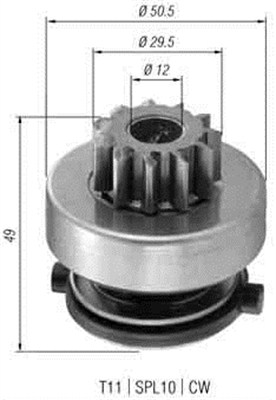 Pinion, starter - 940113020366 MAGNETI MARELLI