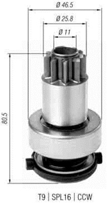 Pinion, starter - 940113020385 MAGNETI MARELLI