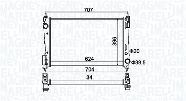 Radiator, engine cooling - 350213151200 MAGNETI MARELLI