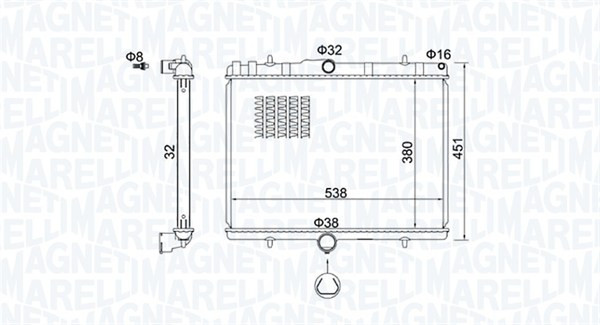 Radiator, engine cooling - 350213151800 MAGNETI MARELLI