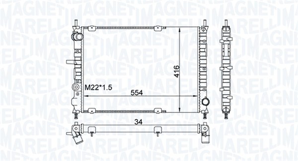 Radiator, engine cooling - 350213154300 MAGNETI MARELLI