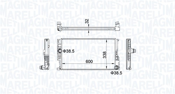Radiator, engine cooling - 350213159600 MAGNETI MARELLI