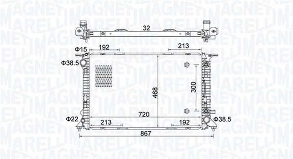Radiator, engine cooling - 350213161800 MAGNETI MARELLI