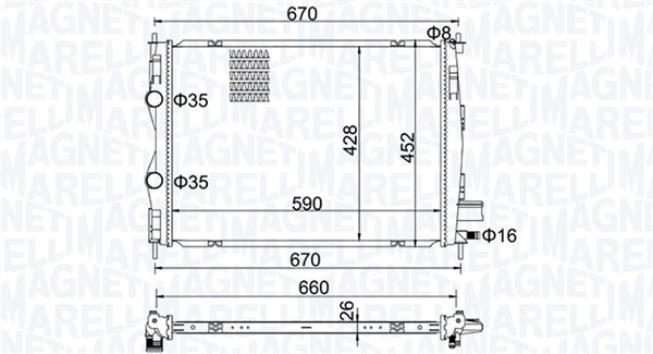 Radiator, engine cooling - 350213162600 MAGNETI MARELLI