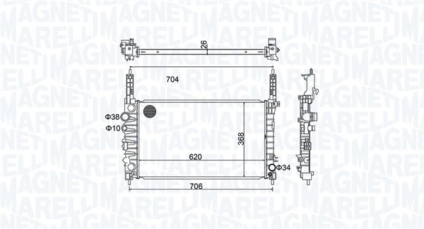 Radiator, engine cooling - 350213162900 MAGNETI MARELLI