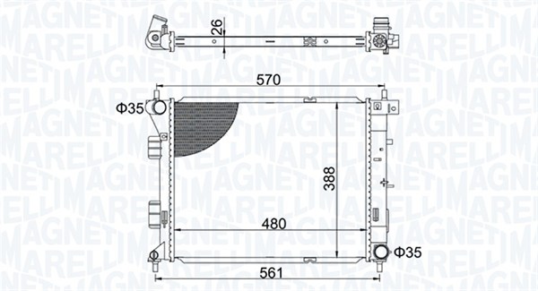 Radiator, engine cooling - 350213173600 MAGNETI MARELLI