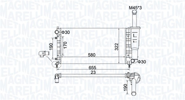 Radiator, engine cooling - 350213183600 MAGNETI MARELLI