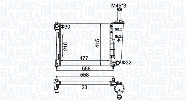 Radiator, engine cooling - 350213183900 MAGNETI MARELLI