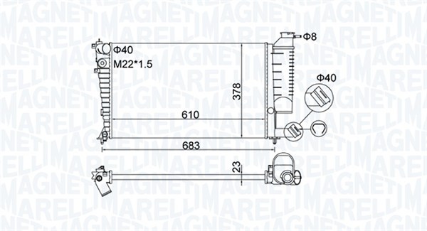 Radiator, engine cooling - 350213189500 MAGNETI MARELLI