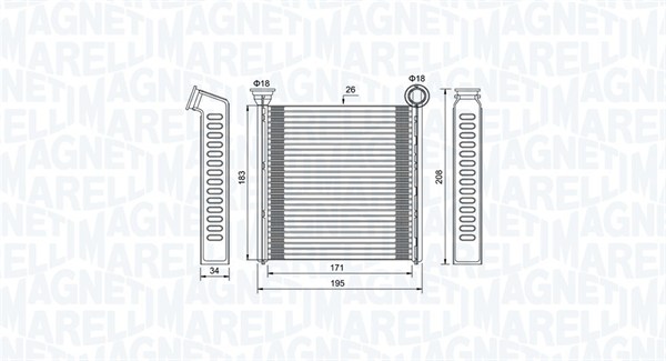 Scambiatore calore, Riscaldamento abitacolo - 350218448000 MAGNETI MARELLI