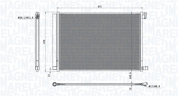 Condenser, air conditioning - 350203101300 MAGNETI MARELLI