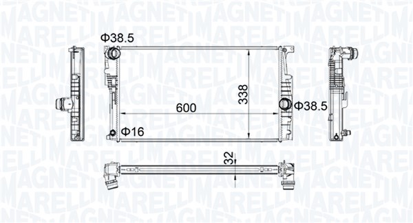 Radiator, engine cooling - 350213202200 MAGNETI MARELLI