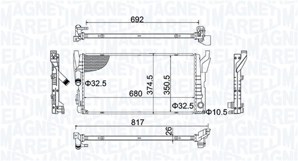 Radiator, engine cooling - 350213202800 MAGNETI MARELLI