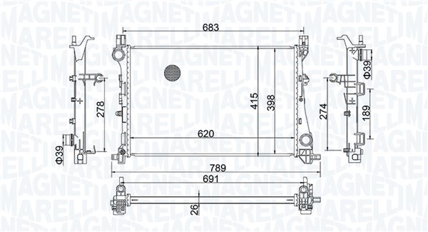 Radiator, engine cooling - 350213203400 MAGNETI MARELLI