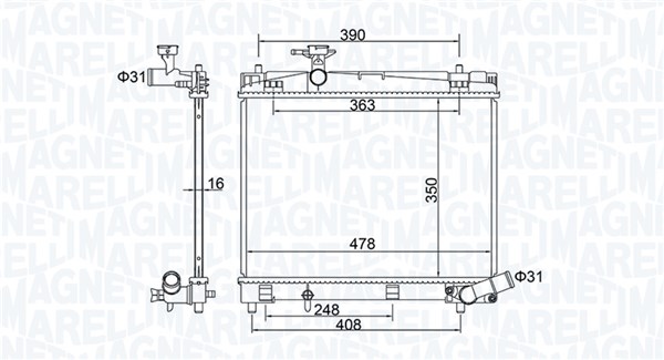 Radiator, engine cooling - 350213208400 MAGNETI MARELLI