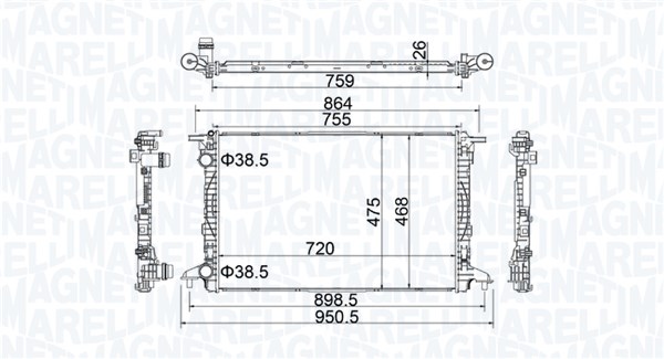 Radiatore, Raffreddamento motore - 350213208900 MAGNETI MARELLI