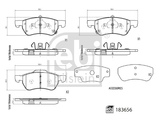 Brake Pad Set, disc brake - 183656 FEBI BILSTEIN